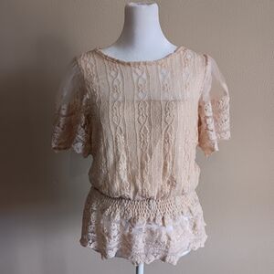 Cream Lace Cottage Boho Top Size Large, Victorian Cottagecore Fairycore Fairy